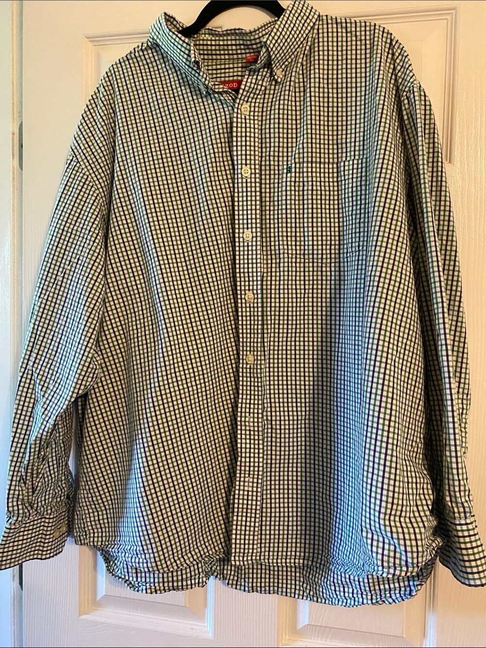 Izod Green and Navy Gingham Button-Down Shirt